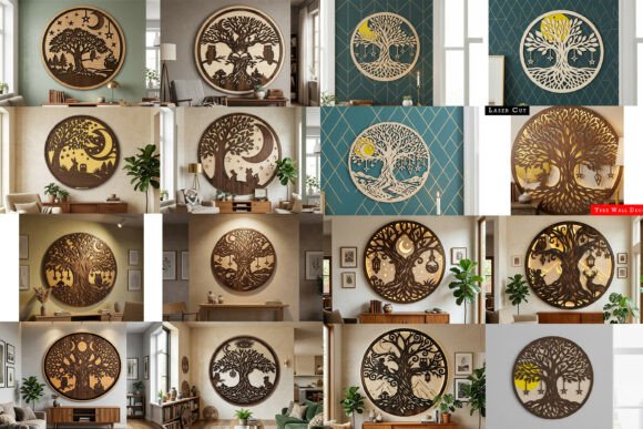 Download Laser Cut Moon Tree Wall Art SVG Bundle - Laser cut Collection
