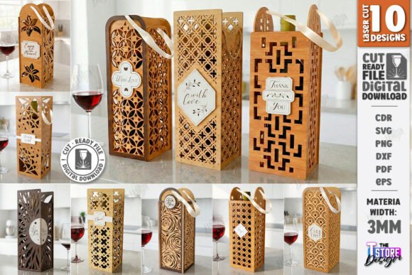 Download Wine Bottle Gift Boxes Laser Cut Bundle - Laser cut Collection