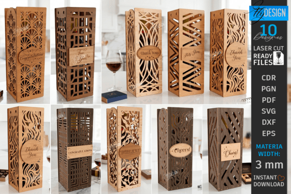 Download Wine Bottle Gift Boxes Laser Cut Bundle - Laser cut Collection