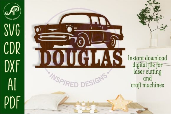 Download Classic Car 57 Name Sign Svg Laser Cut - Laser cut Collection
