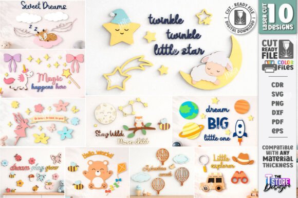 Download Nursery Wall Decor Laser Cut Bundle |CNC - Laser cut Collection