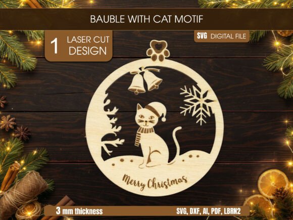 Download Cat Christmas Bauble SVG for Laser Cut - Laser cut Collection