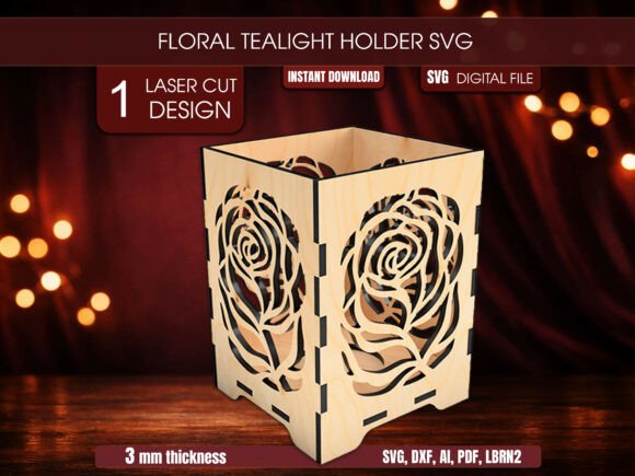 Download Floral Tealight Holder SVG for Laser Cut - Laser cut Collection